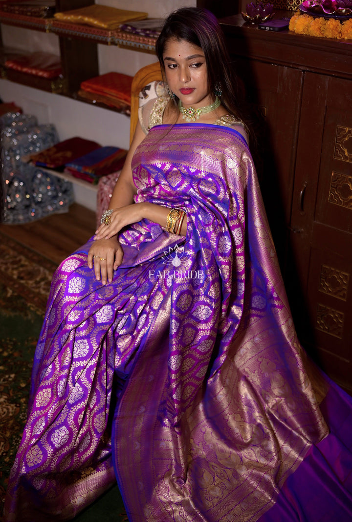 ”HEAVEN'S PURPLE GARDEN" SONA-RUPA ZARI PURE SILK BANARASI SAREE