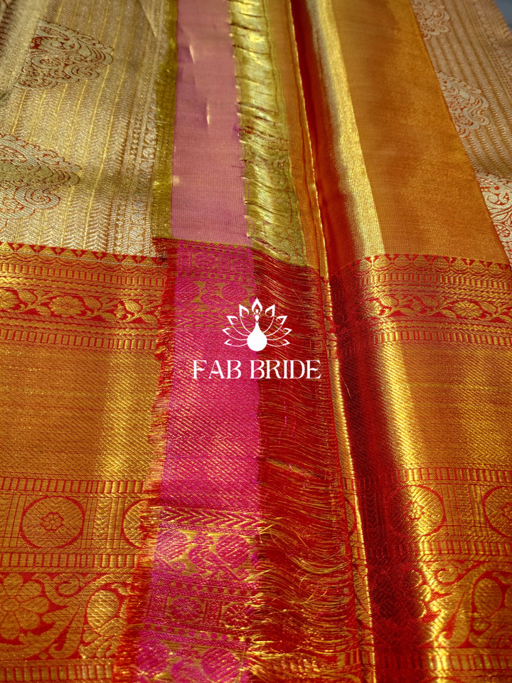 "PEACOCK DANCE IN GOLDEN HOUR" PURE TISSUE SILK KANJIVARAM SAREE