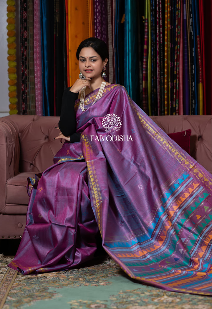 LIKAC DUAL-TONE DONGRIA EXTRA WEFT FINE TUSSAR SILK SAREE