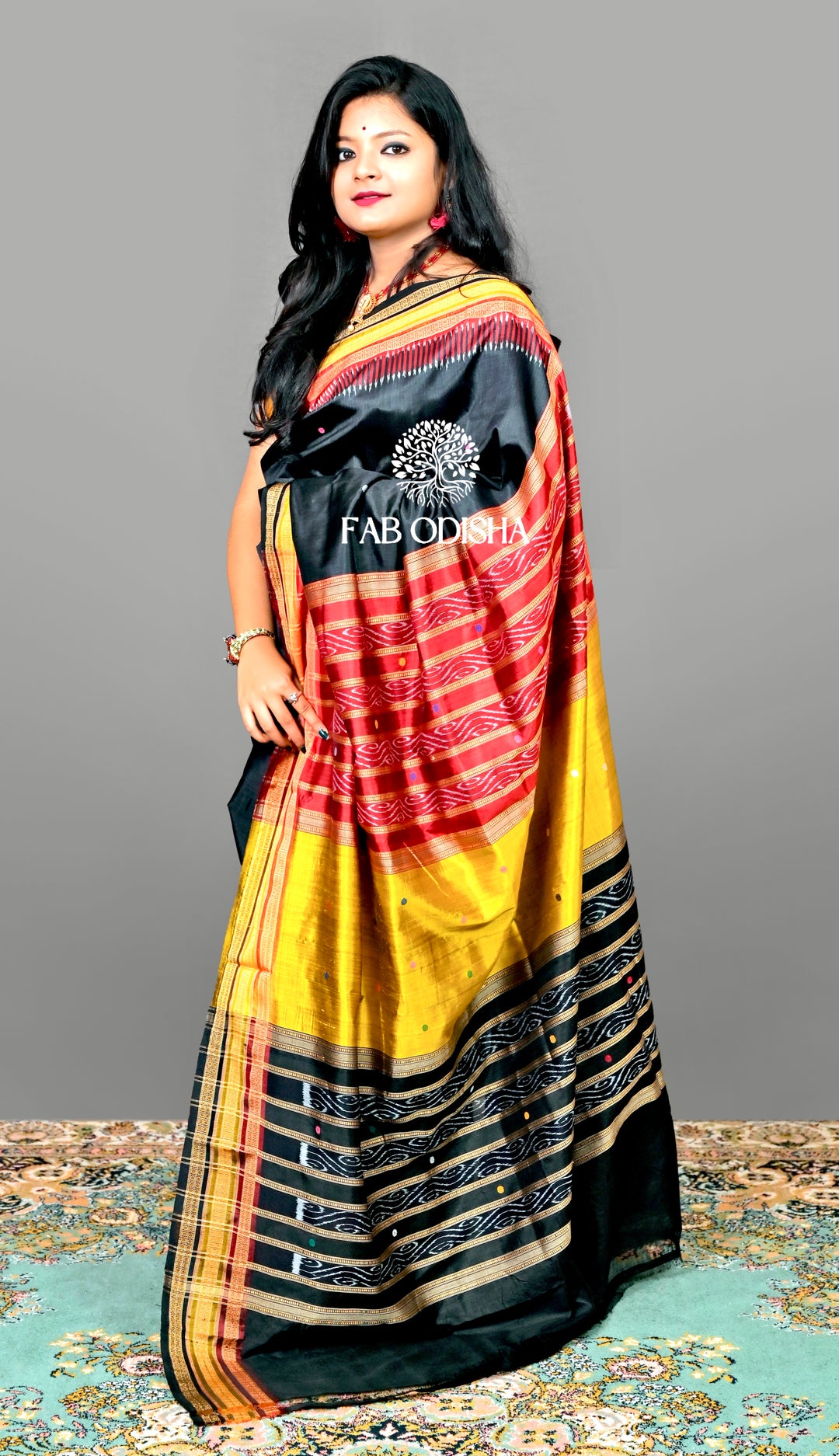 BLACK “DIVYA RATRI EKAMRA TRAILS" MULBERRY HANDLOOM SILK SAREE