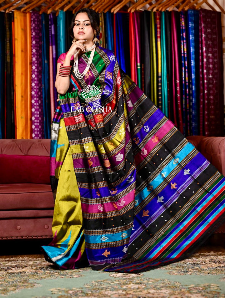 “ALLURING SUN AND SAND COLORFUL VALLEY" TRADITIONAL DOUBLE ANCHAL BERHAMPURI PATTA SAREE