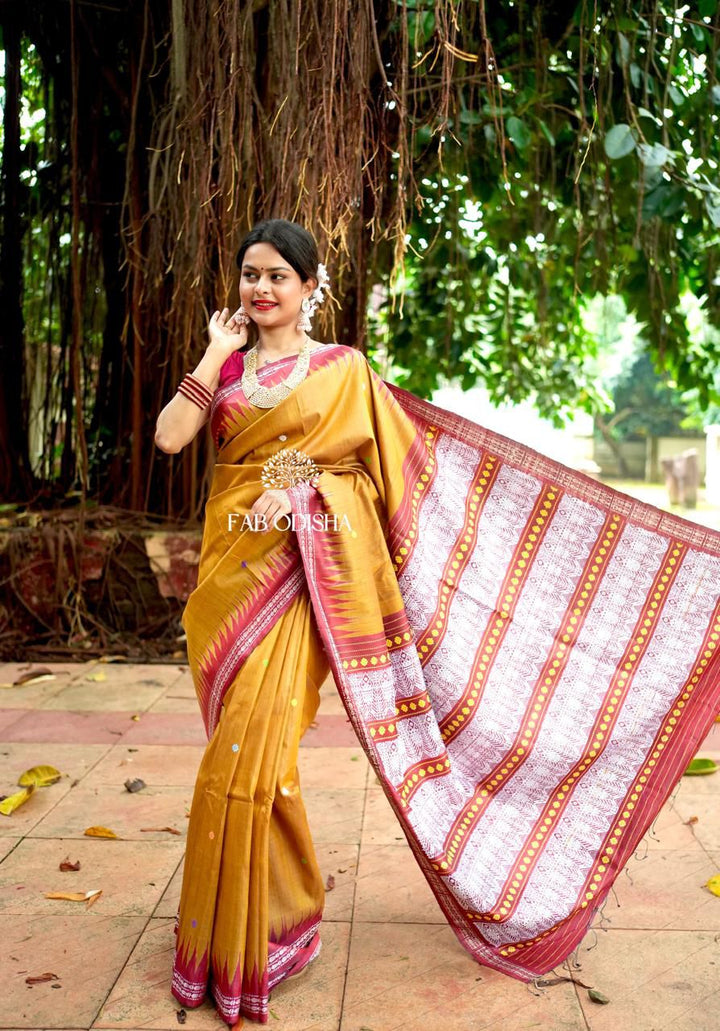 MUSTARD TART FINE HAND SPUN TUSSAR SILK SAREE