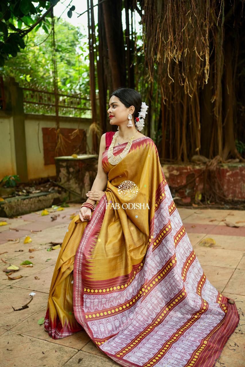 MUSTARD TART FINE HAND SPUN TUSSAR SILK SAREE