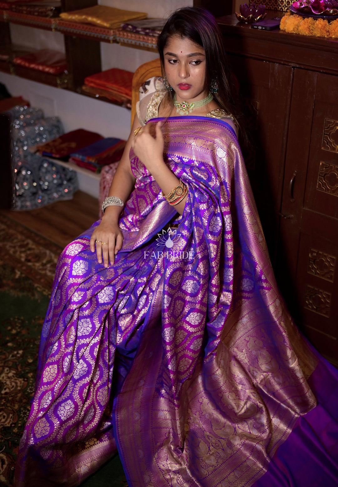 ”HEAVEN'S PURPLE GARDEN" SONA-RUPA ZARI PURE SILK BANARASI SAREE