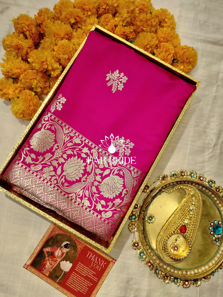 GULABI SATAN KATAN BANARASI SILK SAREE