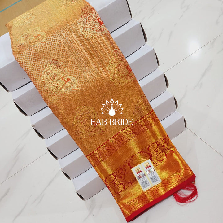 "PEACOCK DANCE IN GOLDEN HOUR" PURE TISSUE SILK KANJIVARAM SAREE