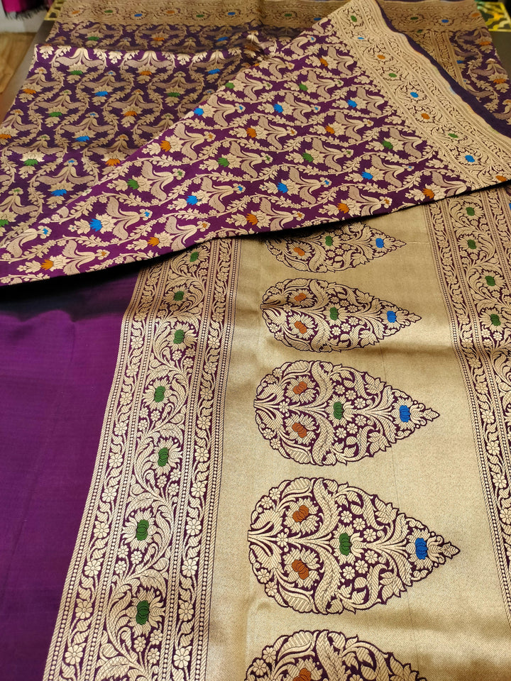 ”GARDEN OF AZURE" MEENAKARI PURE SILK BANARASI SAREE