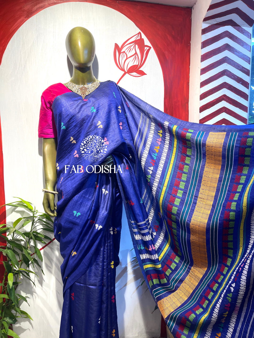 "TITLI UPVAN" NAVY BLUE FINE TUSSAR JALLA SAREE