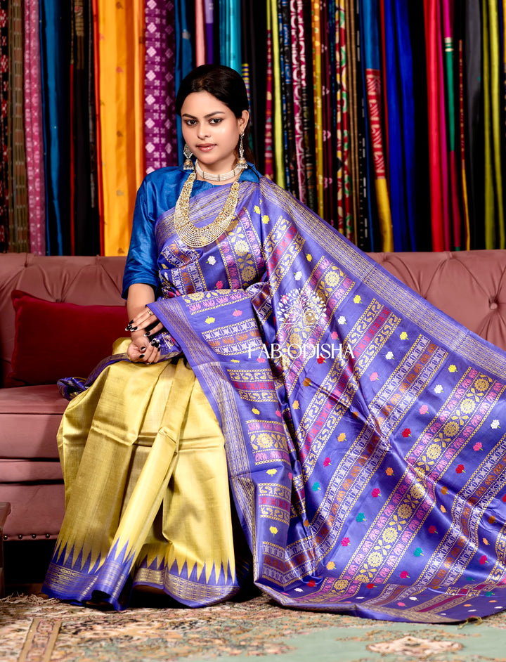 KASHMIR - KI -KALLI, DOUBLE ANCHAL SUPER FINE HAND-SPUN TUSSAR SAREE