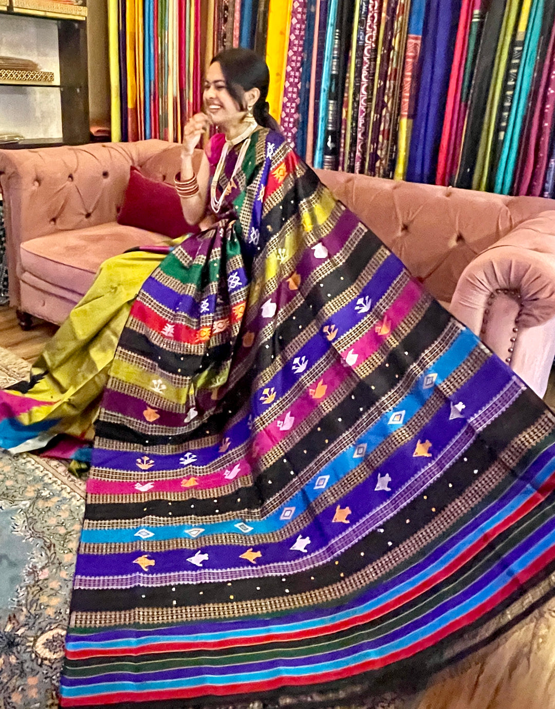 “ALLURING SUN AND SAND COLORFUL VALLEY" TRADITIONAL DOUBLE ANCHAL BERHAMPURI PATTA SAREE