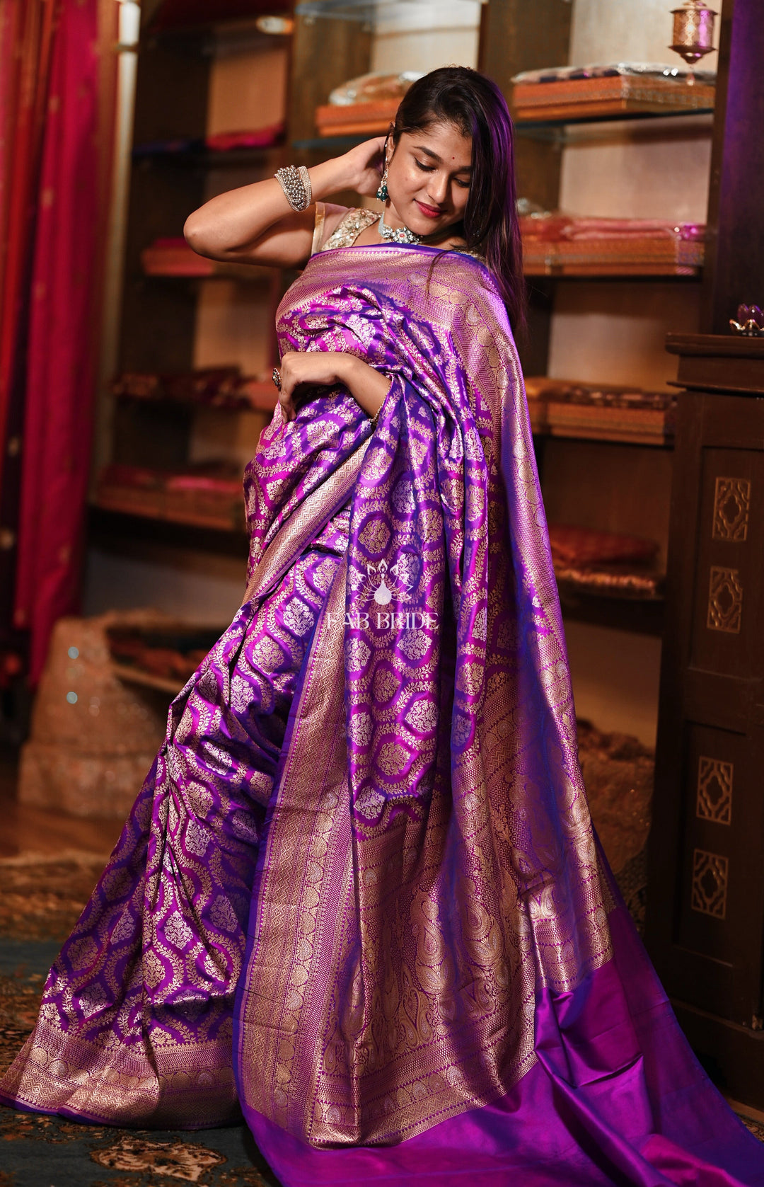 ”HEAVEN'S PURPLE GARDEN" SONA-RUPA ZARI PURE SILK BANARASI SAREE