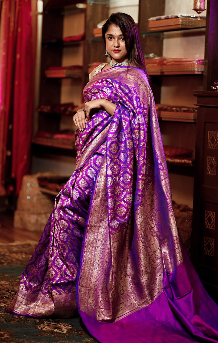 ”HEAVEN'S PURPLE GARDEN" SONA-RUPA ZARI PURE SILK BANARASI SAREE