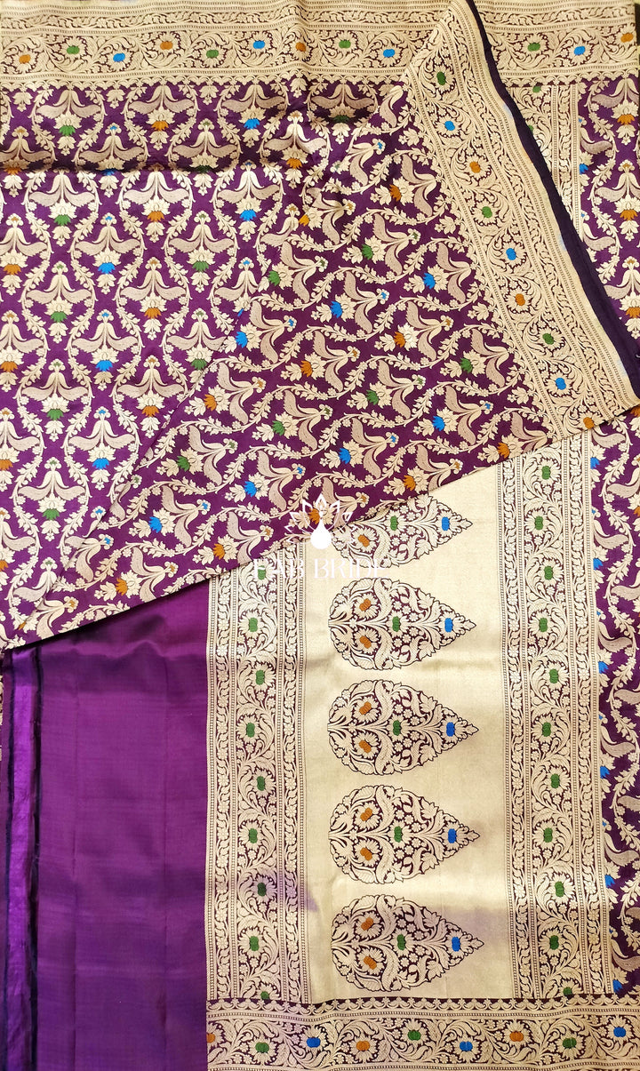 ”GARDEN OF AZURE" MEENAKARI PURE SILK BANARASI SAREE