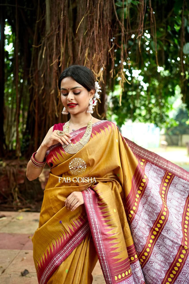 MUSTARD TART FINE HAND SPUN TUSSAR SILK SAREE