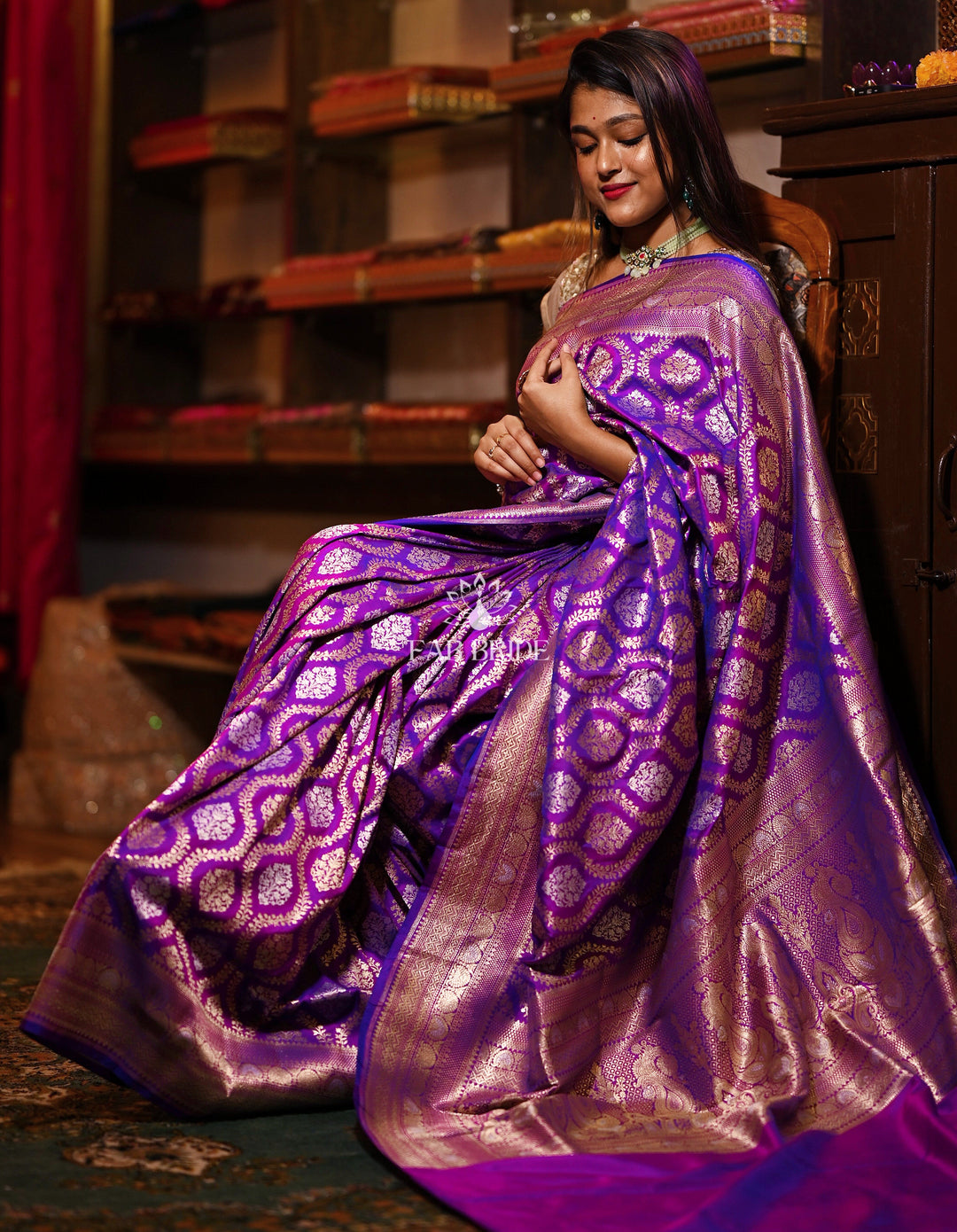 ”HEAVEN'S PURPLE GARDEN" SONA-RUPA ZARI PURE SILK BANARASI SAREE