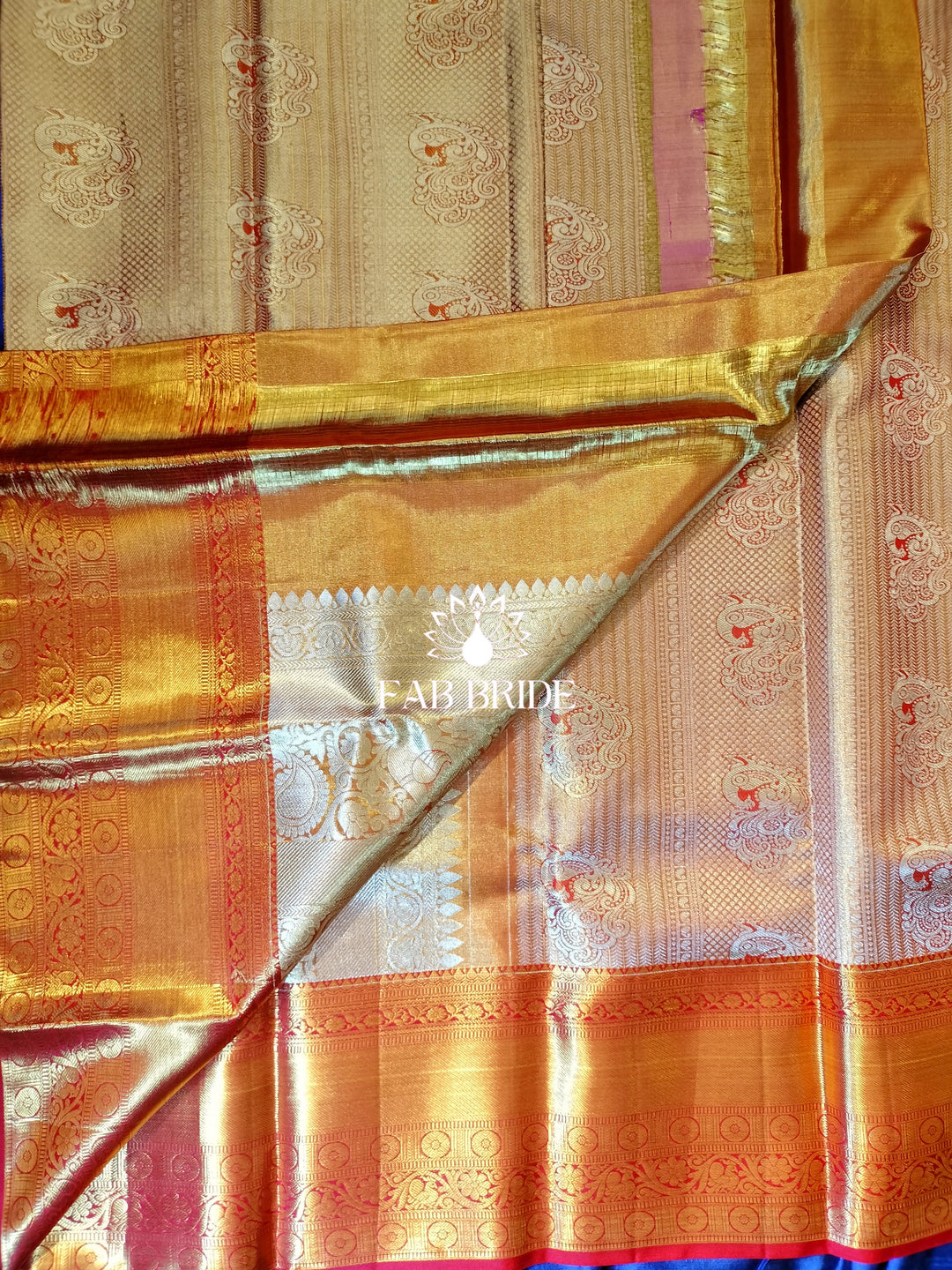 "PEACOCK DANCE IN GOLDEN HOUR" PURE TISSUE SILK KANJIVARAM SAREE