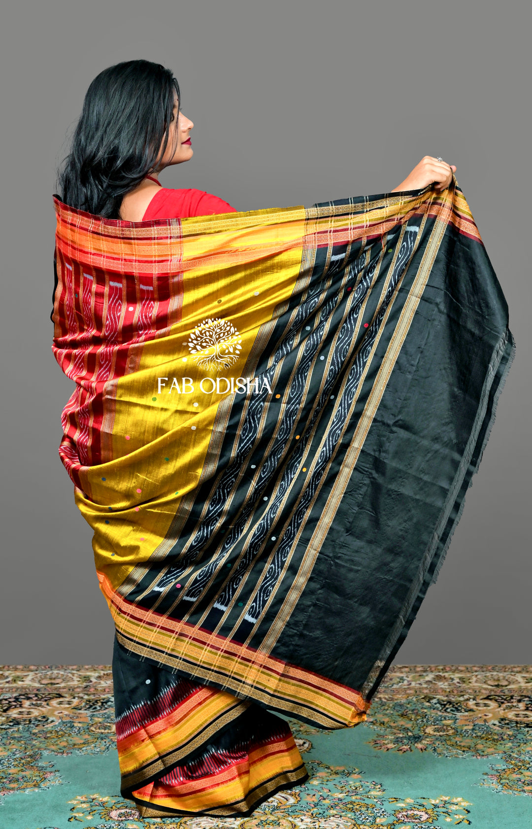 BLACK “DIVYA RATRI EKAMRA TRAILS" MULBERRY HANDLOOM SILK SAREE