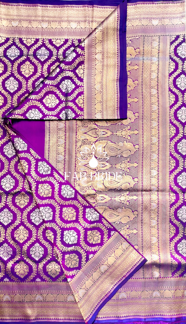 ”HEAVEN'S PURPLE GARDEN" SONA-RUPA ZARI PURE SILK BANARASI SAREE