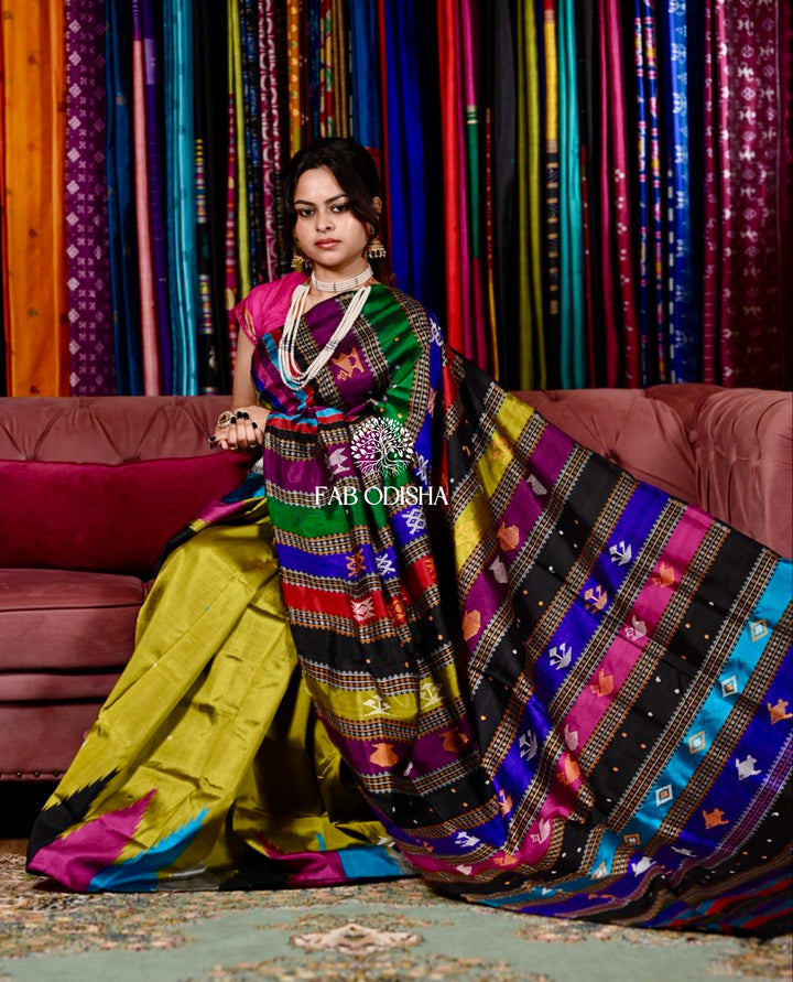 “ALLURING SUN AND SAND COLORFUL VALLEY" TRADITIONAL DOUBLE ANCHAL BERHAMPURI PATTA SAREE