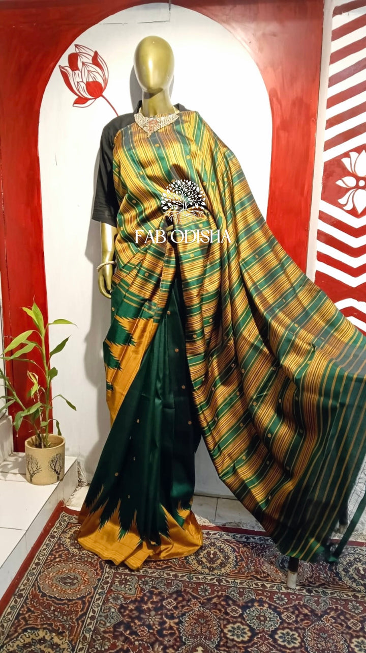 "SAADA-E-BAHAR" FINE MULBERRY DOUBLE PALLU BERHAMPURI SILK SAREE