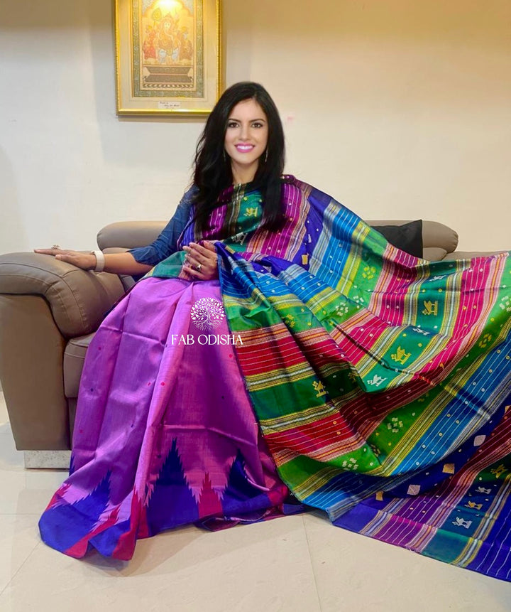 RARE MAUVE MAGNIFICENCE BERHAMPURI DOUBLE PALLU SAREE