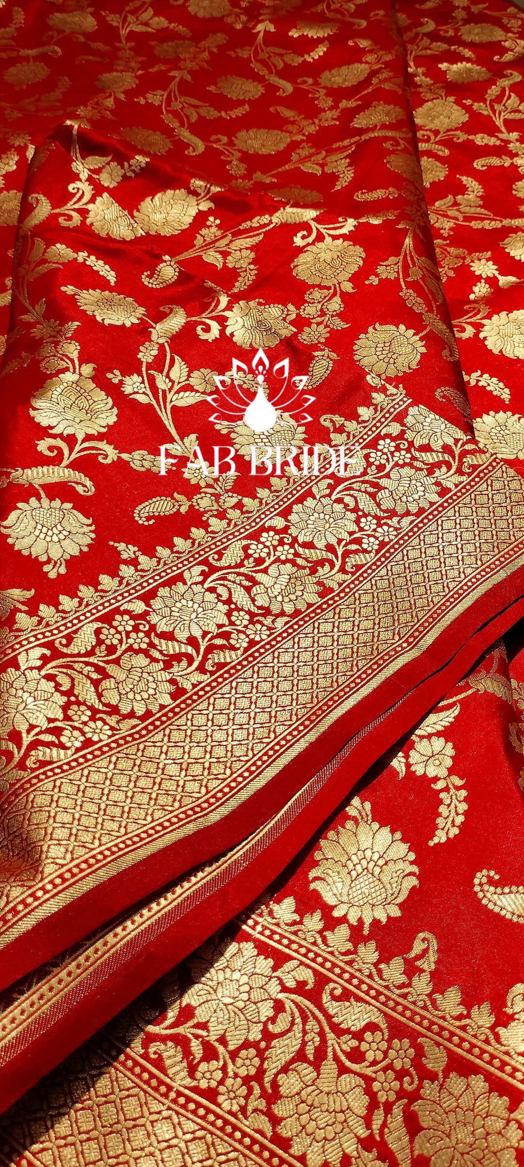 "CARMINE RUBY RED" PURE KATAN SILK BANARASI SAREE