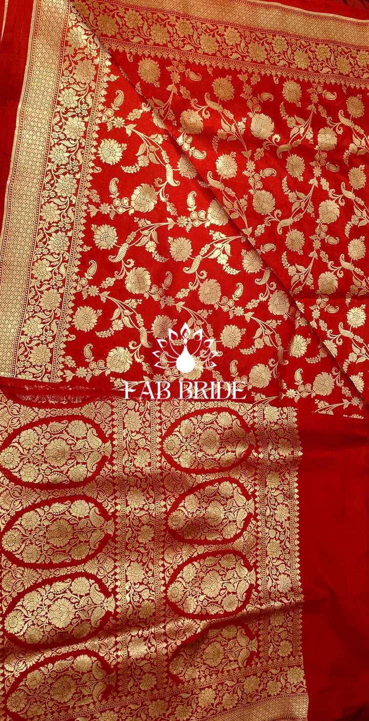 "CARMINE RUBY RED" PURE KATAN SILK BANARASI SAREE