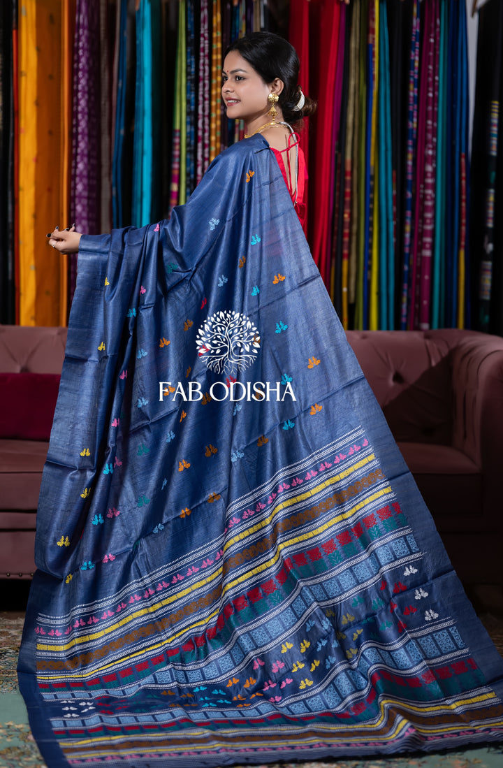 INDIGO "TITLI UPVAN" FINE TUSSAR JALLA SAREE