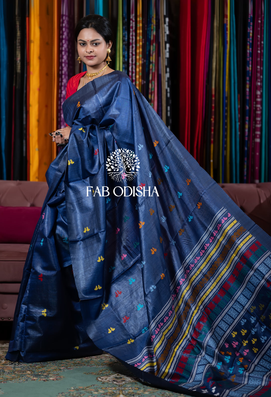 INDIGO "TITLI UPVAN" FINE TUSSAR JALLA SAREE