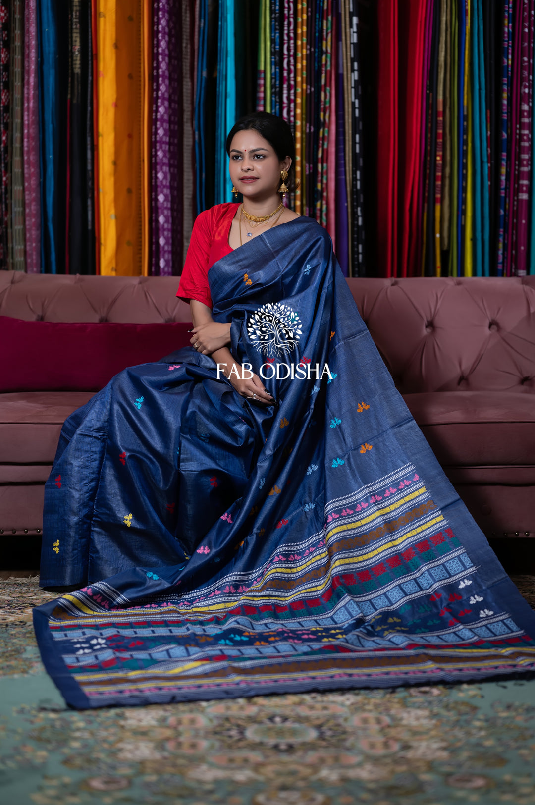 INDIGO "TITLI UPVAN" FINE TUSSAR JALLA SAREE