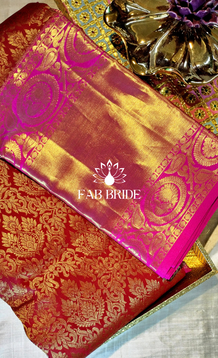 "ROSY PETALS IN RED ELIXIR" PURE SILK 1 GRAM GOLD ZARI KANJIVARAM SAREE