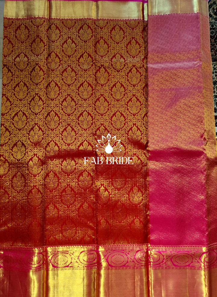 "ROSY PETALS IN RED ELIXIR" PURE SILK 1 GRAM GOLD ZARI KANJIVARAM SAREE