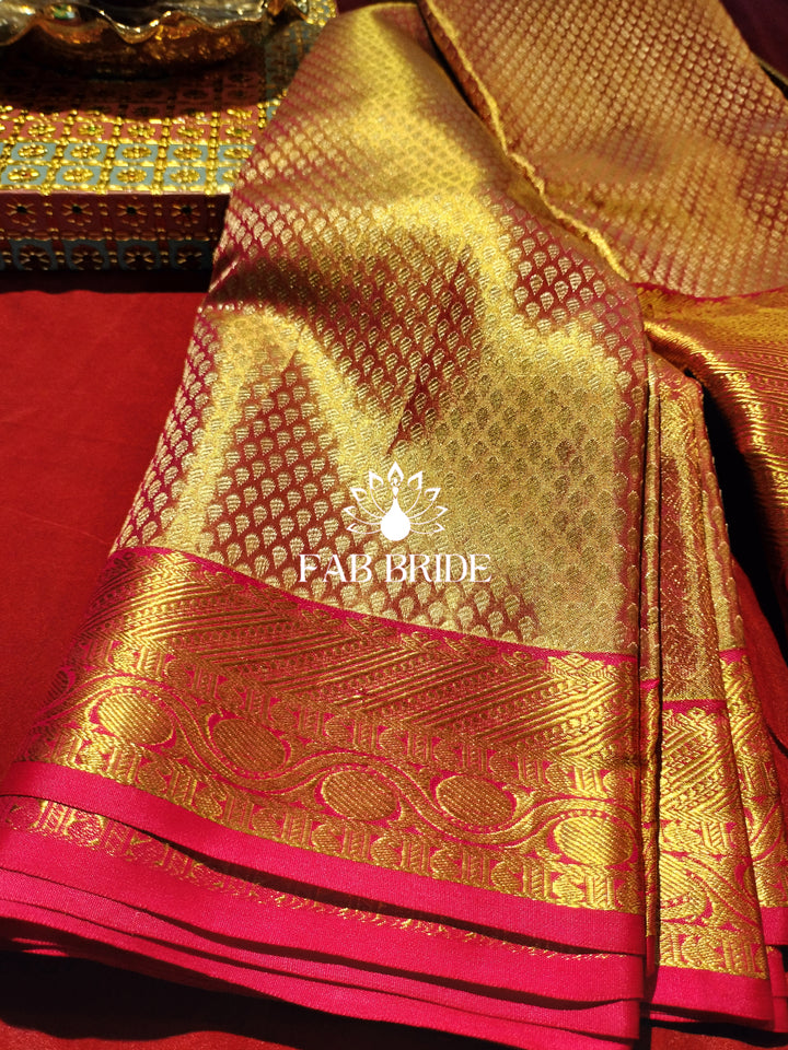 "ROSEGOLD PARADISE" PURE TISSUE SILK KANJIVARAM BRIDAL SAREE