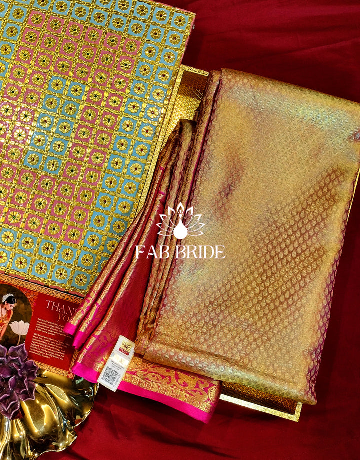 "ROSEGOLD PARADISE" PURE TISSUE SILK KANJIVARAM BRIDAL SAREE