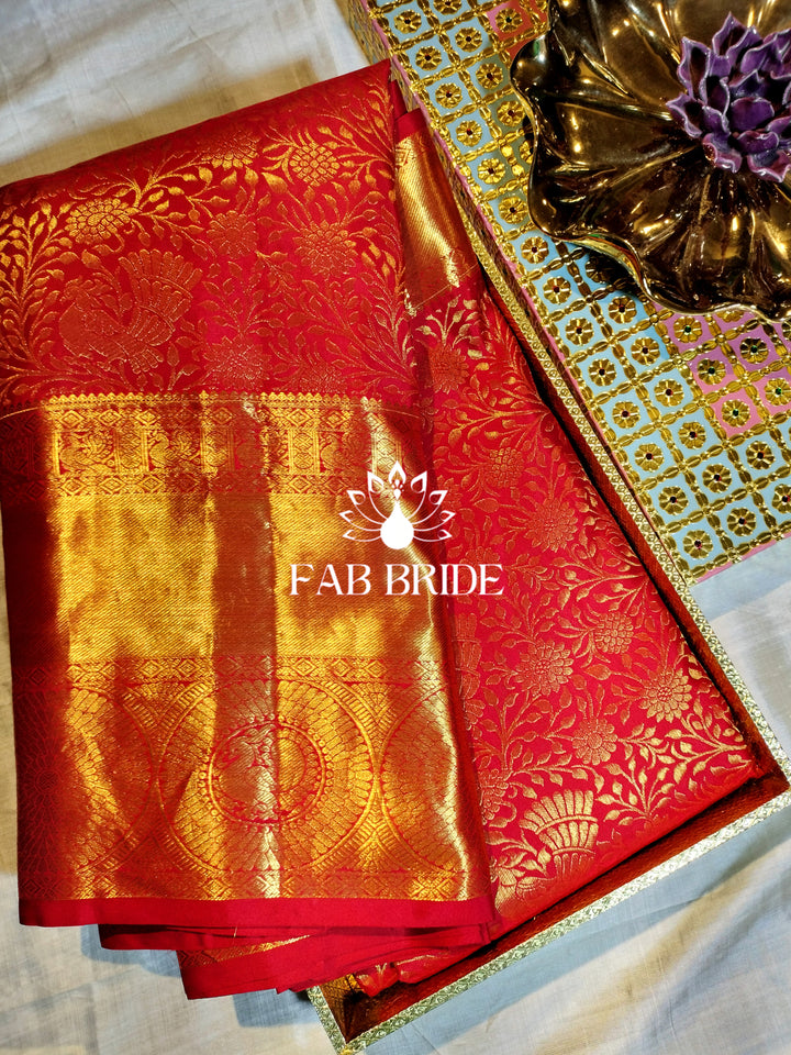 "ROSEGOLD PARADISE" PURE TISSUE SILK KANJIVARAM BRIDAL SAREE