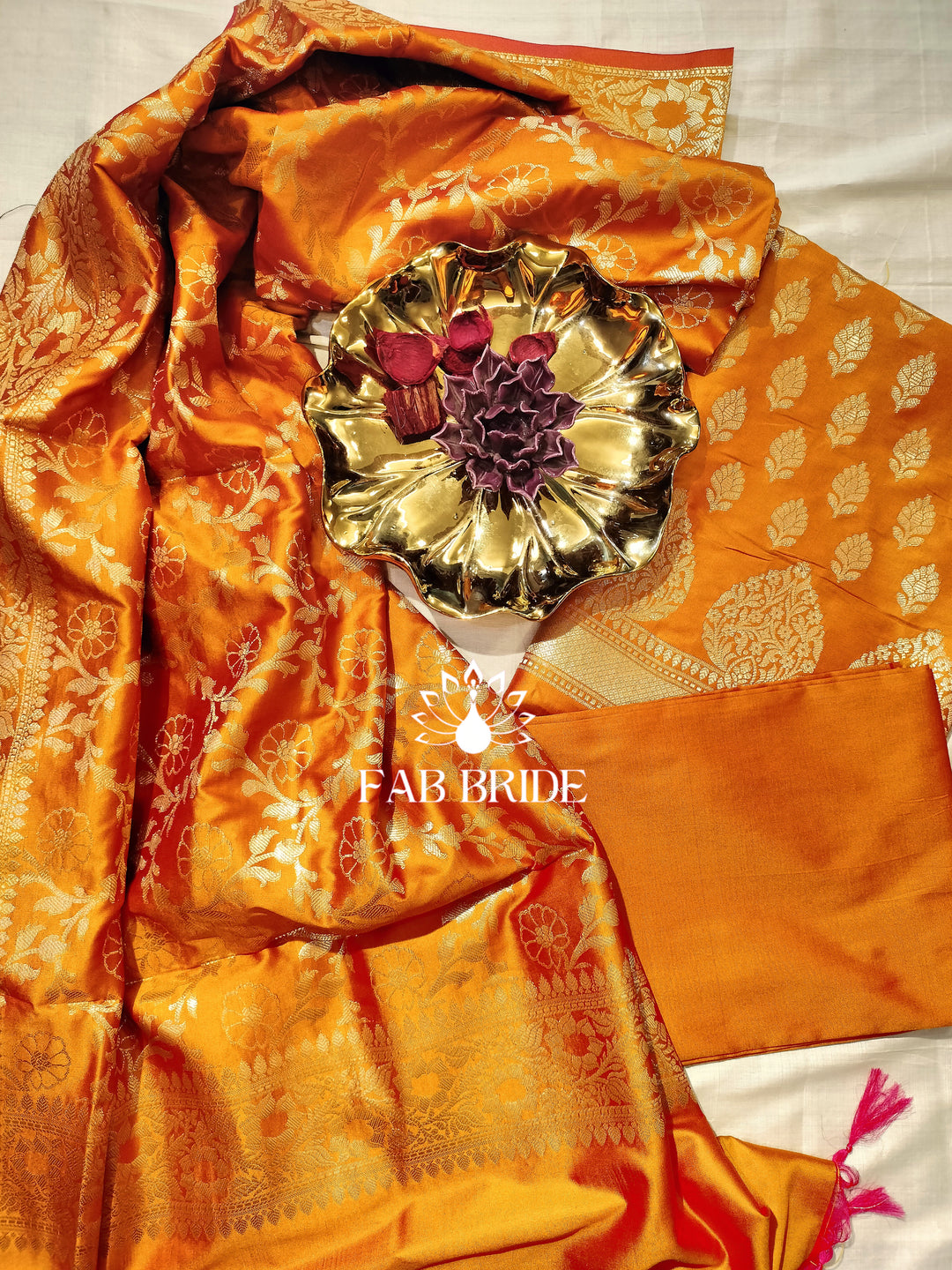 "CITRUSY ORANGE" PURE BANARASI SILK JACQUARD ZARI MOTIF UNSTITCHED DRESS MATERIAL