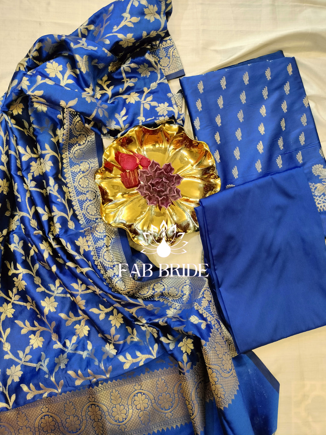 "MOONLIT BLUE" PURE BANARASI SILK JACQUARD ZARI MOTIF UNSTITCHED DRESS MATERIAL