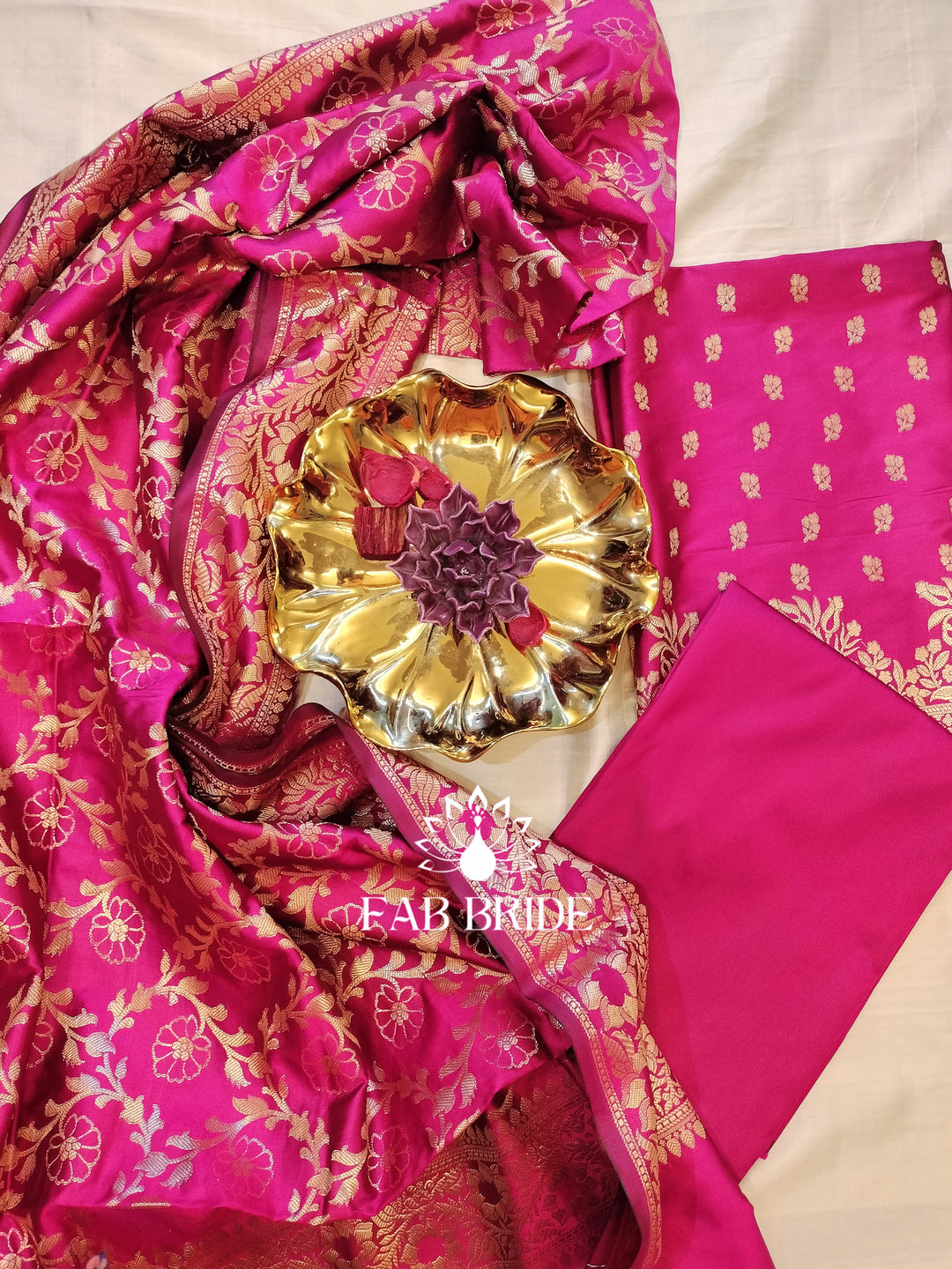 "QUEENLY PINK" PURE BANARASI SILK JACQUARD ZARI MOTIF UNSTITCHED DRESS MATERIAL