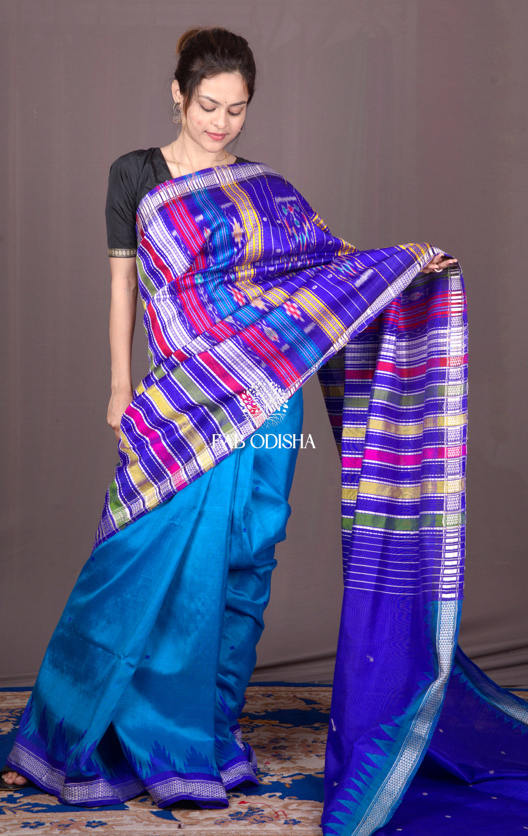 "NEEL JHARNA" BERHAMPURI DOUBLE PALLU SAREE