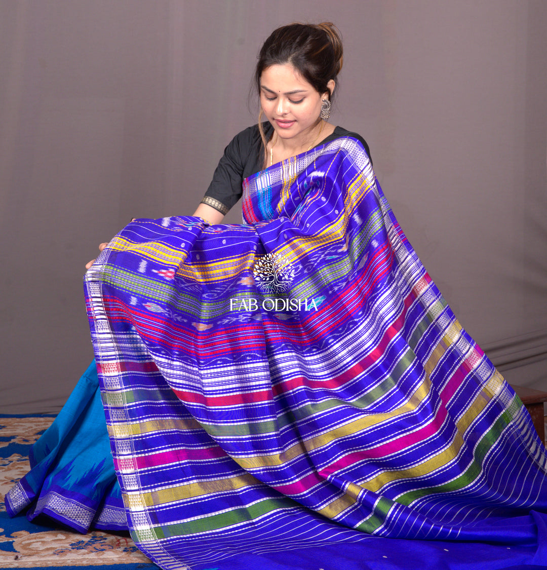 "NEEL JHARNA" BERHAMPURI DOUBLE PALLU SAREE