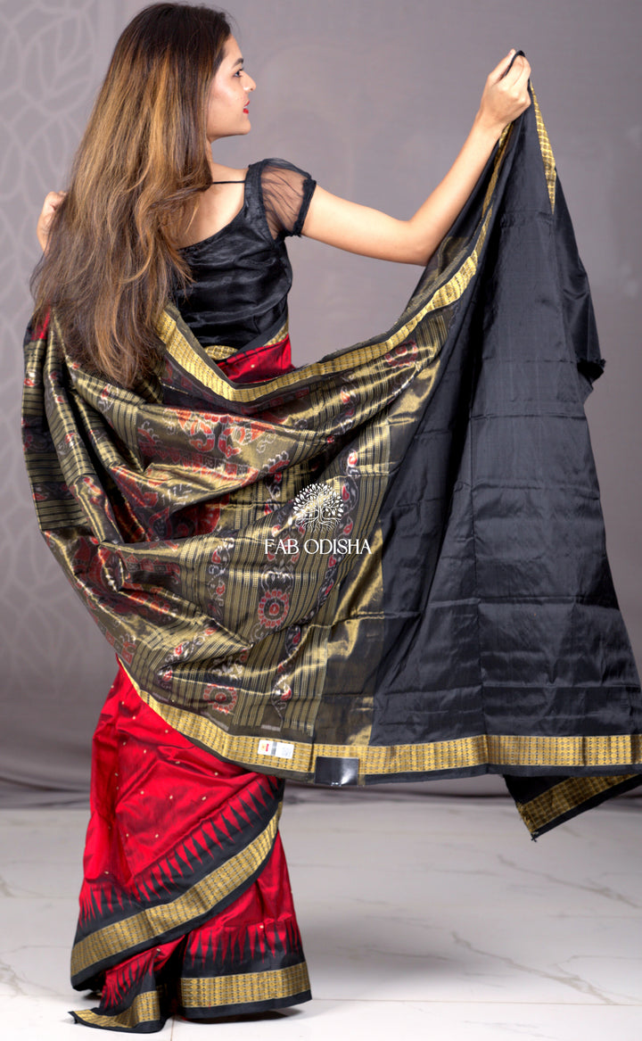 "RED CLASSIC" SAMBALPURI TISSUE SILK SAREE