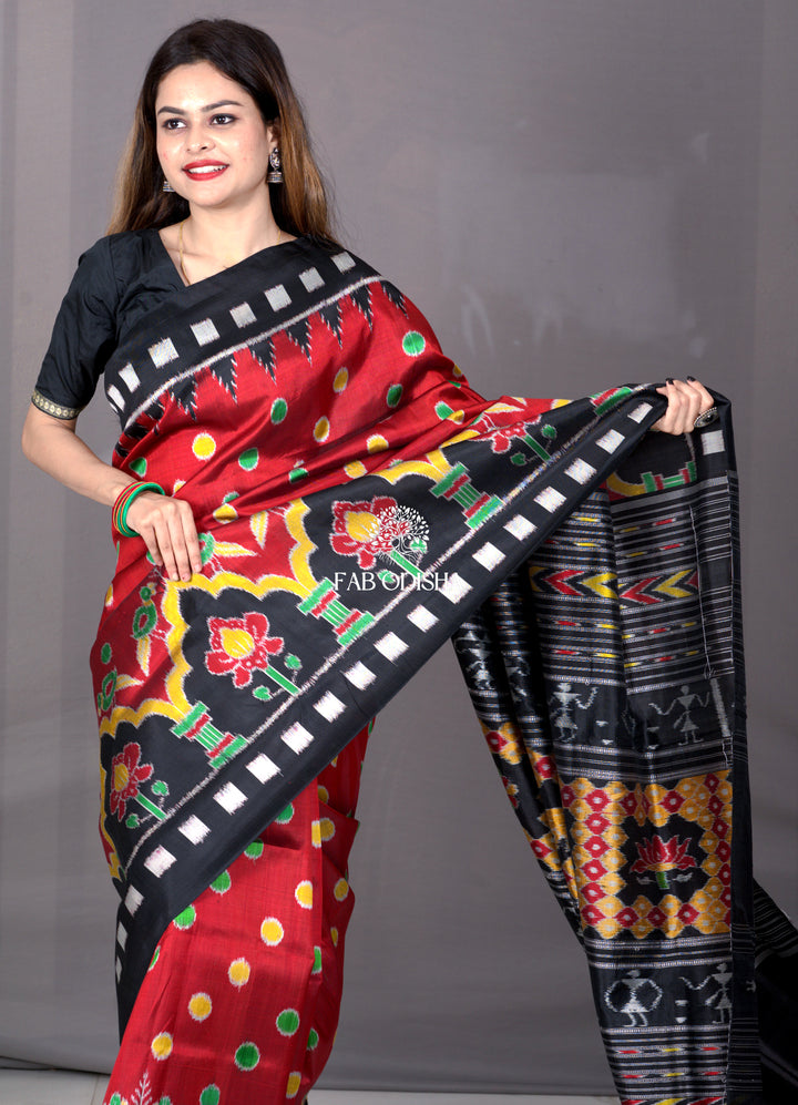 "ANGANA" RASAGULLA MOTIF ELITE HABASPURI AANCHAL SAMBALPURI MULBERRY HANDLOOM SILK SAREE