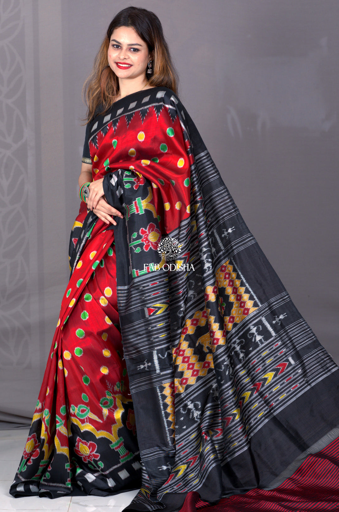 "ANGANA" RASAGULLA MOTIF ELITE HABASPURI AANCHAL SAMBALPURI MULBERRY HANDLOOM SILK SAREE