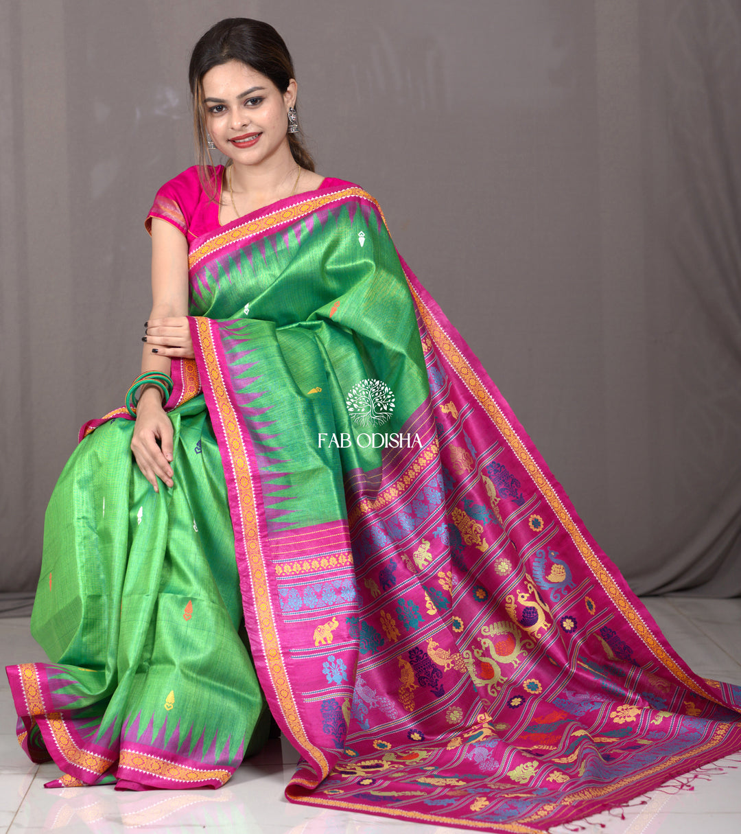 "JASHN-E-BAHAR" LUXURIOUS FLORA- FAWNA SUPER FINE TUSSAR SAREE