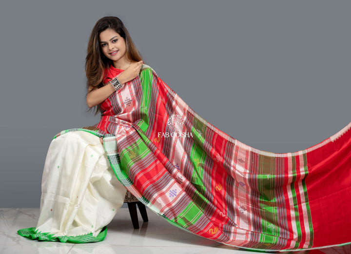 "SHWETAMBARA" TITLY AANCHAL TRADITIONAL DOUBLE ANCHAL BERHAMPURI PATTA SAREE