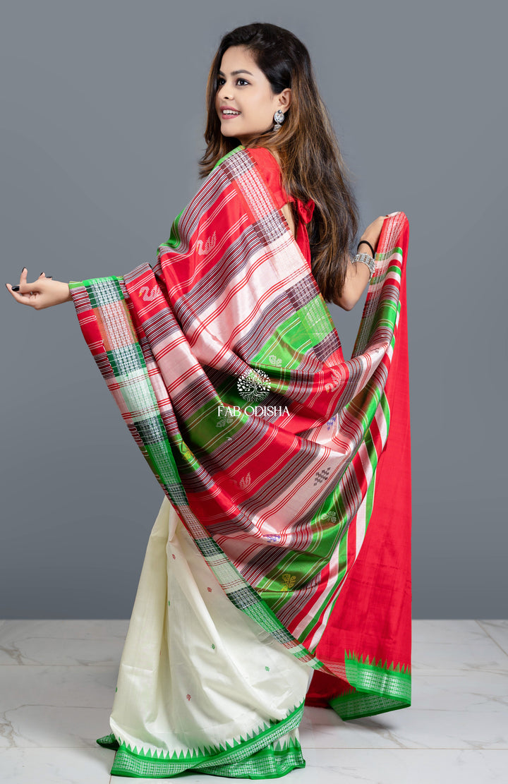 "SHWETAMBARA" TITLY AANCHAL TRADITIONAL DOUBLE ANCHAL BERHAMPURI PATTA SAREE