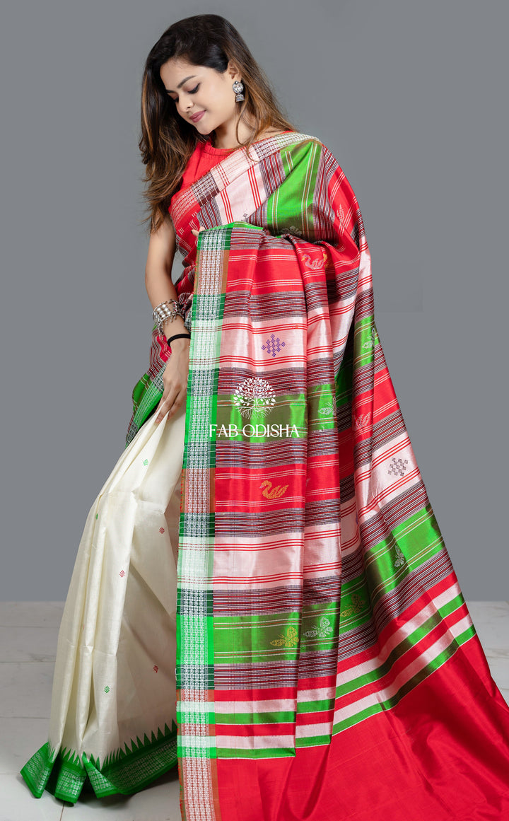 "SHWETAMBARA" TITLY AANCHAL TRADITIONAL DOUBLE ANCHAL BERHAMPURI PATTA SAREE