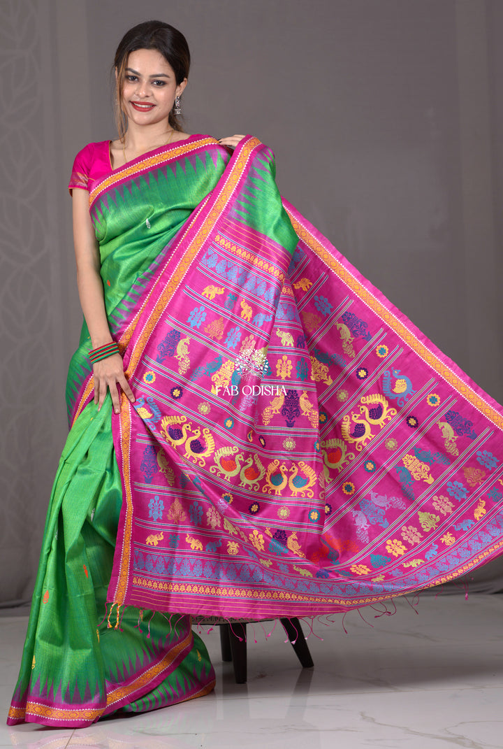 "JASHN-E-BAHAR" LUXURIOUS FLORA- FAWNA SUPER FINE TUSSAR SAREE