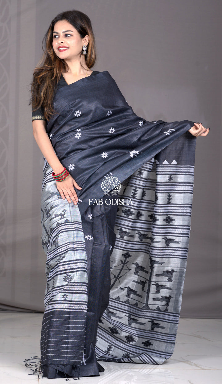 BOMKAI & DOLABEDI WEAVE: HERITAGE MEETS DIVINITY RARE COMBINATION FINE TUSSAR SILK SAREE