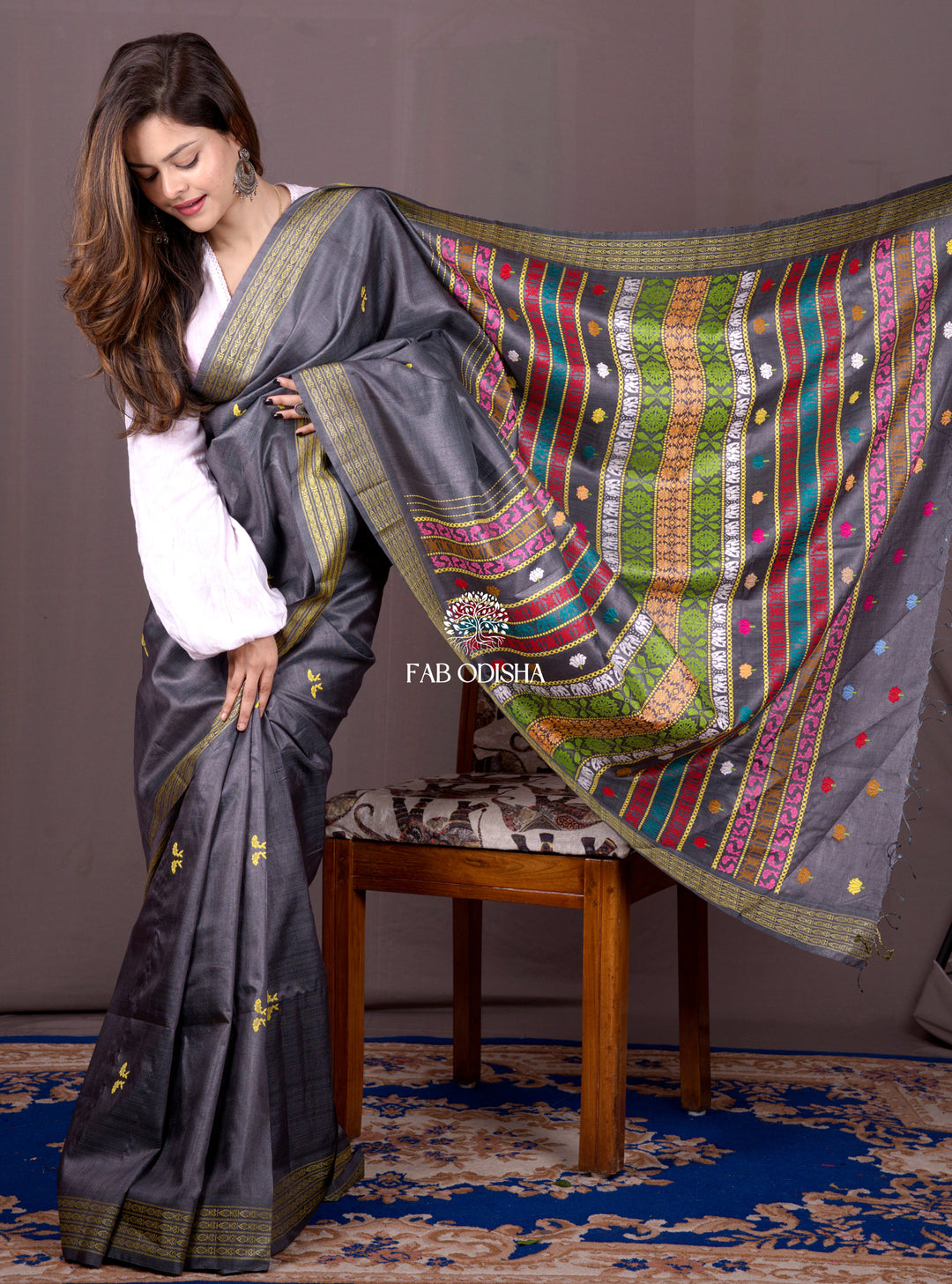 "BHITARAKANIKA: A TALE OF ODISHA'S WILDLIFE "SUPER-FINE TUSSAR SILK SAREE